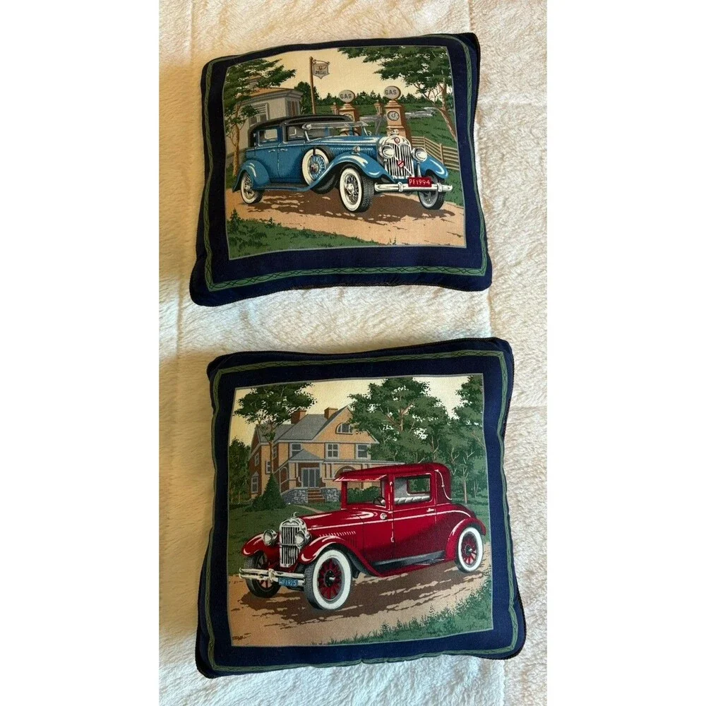 Vintage Handmade Quilted Vintage Antique Cars Throw Blanket and Pillows 42x50